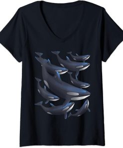 Womens Killer Whale Oceanic Dolphin Sea Marine Mammal Orcas V-Neck T-Shirt