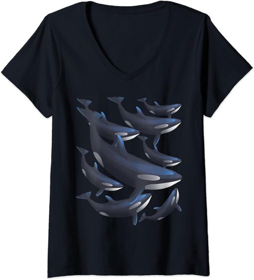 Womens Killer Whale Oceanic Dolphin Sea Marine Mammal Orcas V-Neck T-Shirt