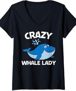 Womens Funny Whale Art For Women Mom Orca Narwhal Blue Whales V-Neck T-Shirt