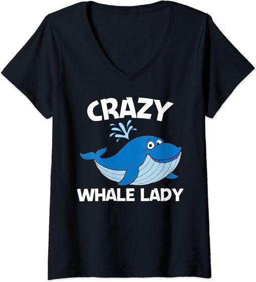 Womens Funny Whale Art For Women Mom Orca Narwhal Blue Whales V-Neck T-Shirt