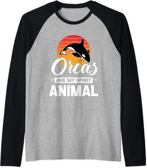 Retro, Orcas Are My Spirit Animal Funny Orca Whale quote Raglan Baseball Tee