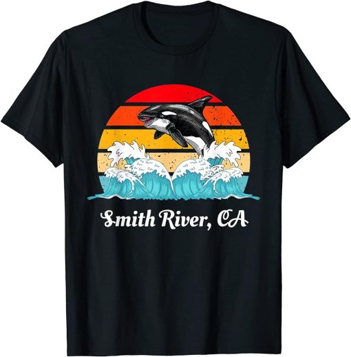 Vintage Smith River CA Distressed Orca Killer Whale Art T-Shirt