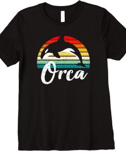 Womens Vintage Retro Orca Sunset Fun Killer Whale Gift For Fans Premium T-Shirt