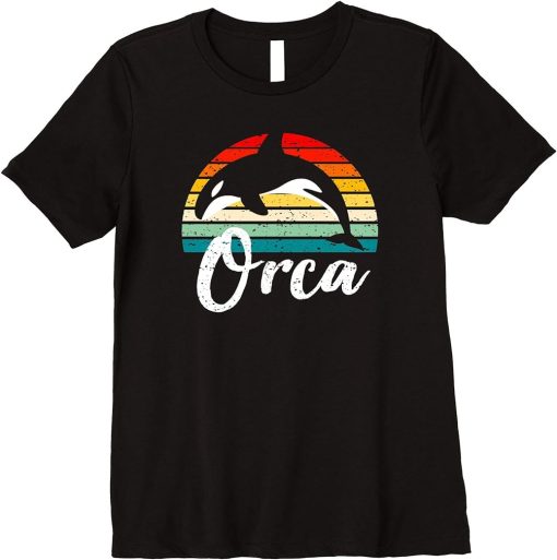 Womens Vintage Retro Orca Sunset Fun Killer Whale Gift For Fans Premium T-Shirt