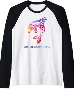 Contra Costa County CA Orca Killer Whale Native American Raglan Baseball Tee