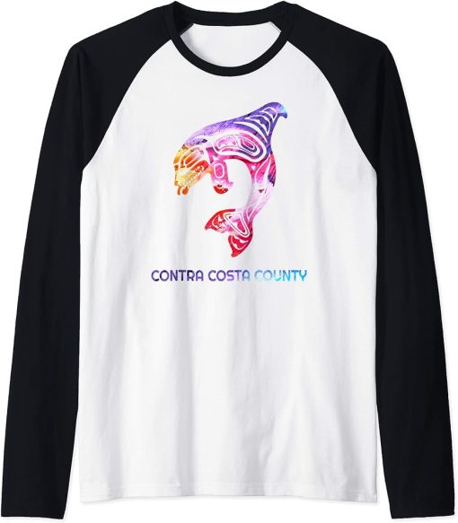 Contra Costa County CA Orca Killer Whale Native American Raglan Baseball Tee