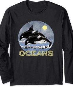 Save Our Oceans Orca Killer Whale Art Retro Style Climate Long Sleeve T-Shirt