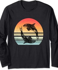 Retro Orca Killer Whale Shirt Whale Gifts for Women Men Long Sleeve T-Shirt
