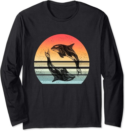 Retro Orca Killer Whale Shirt Whale Gifts for Women Men Long Sleeve T-Shirt