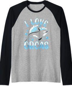 I Love Orcas Protect Sea Orca Whale Raglan Baseball Tee