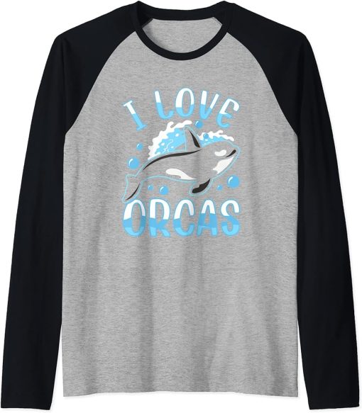 I Love Orcas Protect Sea Orca Whale Raglan Baseball Tee