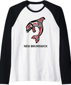 New Brunswick Native Indigenous Orca Killer Whales Raglan Baseball Tee