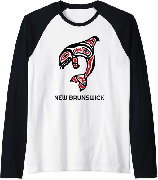 New Brunswick Native Indigenous Orca Killer Whales Raglan Baseball Tee