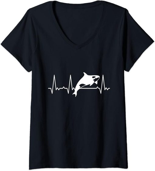 Womens Heartbeat Orca V-Neck T-Shirt